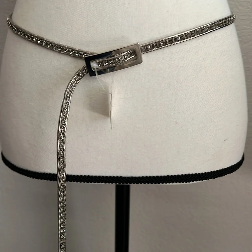 NWT J. Winston rhinestone & silver belt, 40” long